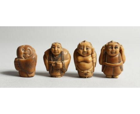 A SET OF FOUR CARVED BONE NETSUKE