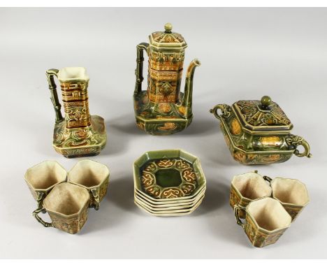 A 1920's-30's FRENCH PORCELAIN TEA SET, comprising six cups and saucers, coffee pot, sugar basin and milk jug.