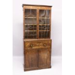 A GEORGE III MAHOGANY SECRETAIRE CUPBOARD BOOKCASE,with pendant moulded cornice, pair of astragal