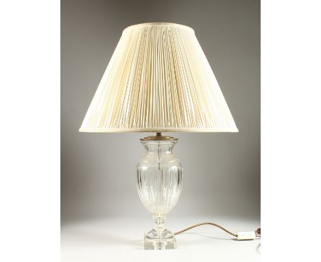 A CUT GLASS LAMP AND SHADE