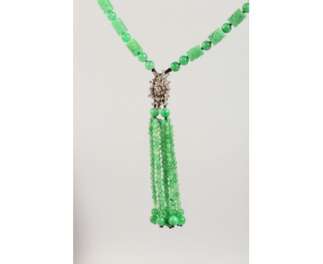 A GOOD DIAMOND AND JADE NECKLACE