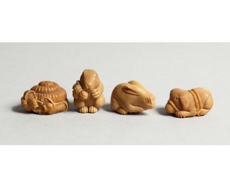 A SET OF FOUR CARVED BONE NETSUKE