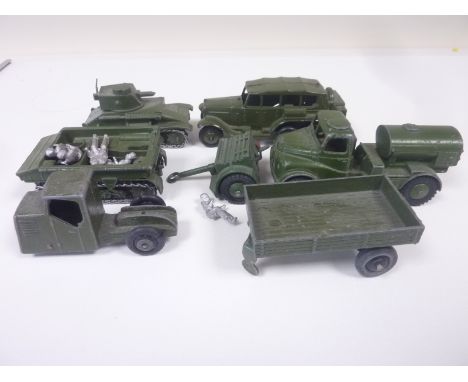 Seven diecast Army vehicles to include Dinky Meccano also five cast figures etc