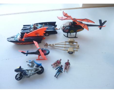 Vintage and modern die-cast Batman vehicles including second model Batmobile.