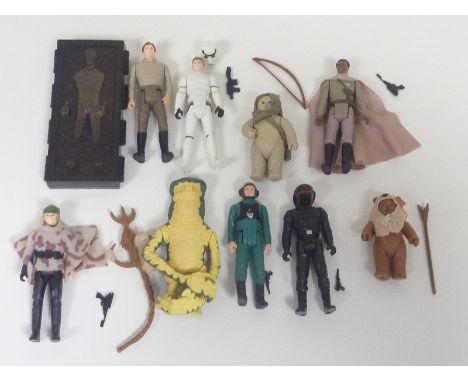 Nine Star Wars "Last 17" figures including Imperial Gunner, Lando Calrissian, A Wing Pilot, Paploo, Amanaman, Warok, Han Solo