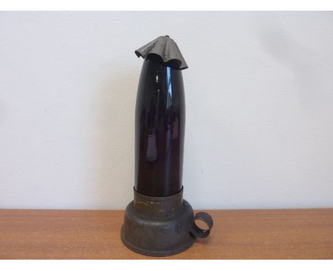 Unusual early 20th century dark room hand lamp with a converted "Massiv Rubin" red glass five and tin plate vent, exposure fr