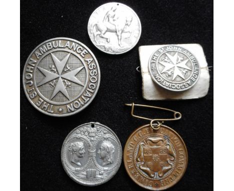 WWI British War Medal; to S-15725 Pte. H.D. Marr. R. Hights. Also St. John Ambulance badges, commemorative medallions etc.