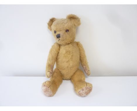 Vintage pre 1950's Mohair Teddy Bear with glass eyes, no label. 47cm high.