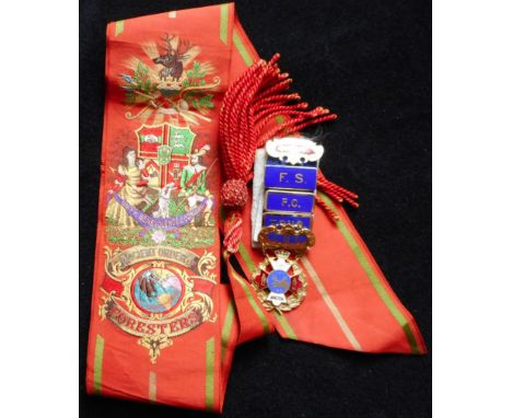 Masonic. Ancient Order of Foresters neck sash. Also a medal.