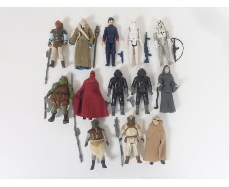 Thirteen Star Wars figures, Bespin Security Guard (White), Imperial Snow Trooper, Bib Fortuna, Gammorean Guard, Klaayu, Emper