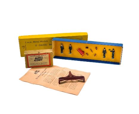 Bassett-Lowke Ltd "0" gauge Station Staff and luggage plus a Lowko Simplex Rail Gauge.  ComprisingA boxed set of four station