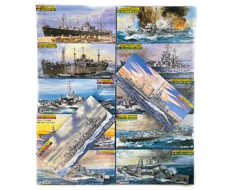Boxed un-made plastic model kits - US Navy x12 Lot comprises: Destroyer x7, Liberty Ship x2, Light Cruiser x2, Destroyer Esco