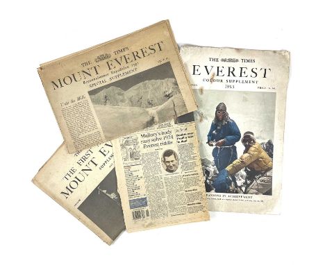 1953 Conquering of Mount Everest paper ephemera (x4)  Comprising:Unusual colour and black & white The Times "Everest" colour 