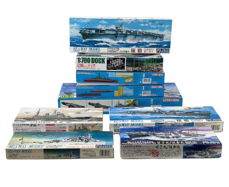 Un-made plastic model kits. Fujimi / Dragon 1:700 scale x9  Comprising:Fujimi Seaway models Japanese Aircraft carrier x2; Ger