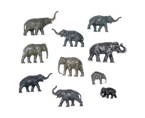 Lead Elephants - various manufacturers Ten figures with some duplication includes an unusual young elephant with trunk twiste