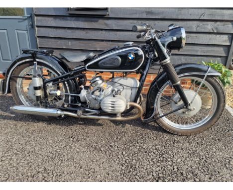 A well restored, matching numbers, post WWII 500cc BMW flat-twin.One of the first twin-cylinder bikes made by BMW after WWII 