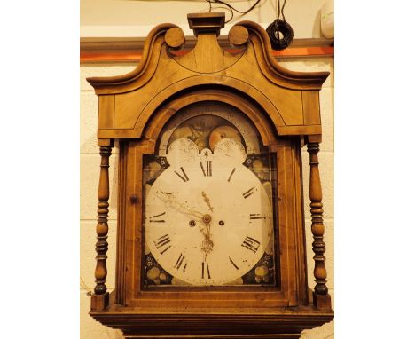 Walnut cased longcase clock with seconds and date dials and rolling moon H: 239 cm