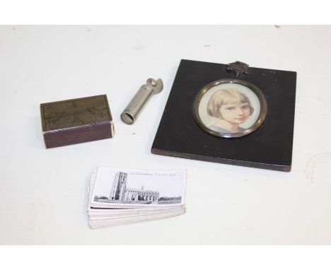 Collection of objects, to include a Ypres Souvenir Hill 60 match box holder, Churchman's Cigarette cards, a  Eardley's patent