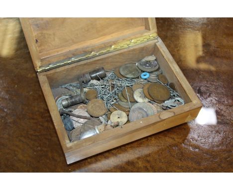 Mixed items, to include a longcase clock winding key, coins, early nails and tacks, etc, (qty)