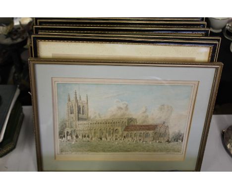 Nine Ackermann prints depicting Oxford and Cambridge scenes, housed in gilt and ebonised glazed frames, print depicting Long 