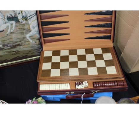 Games case, with Chess and Backgammon, together with a cased set of bowls