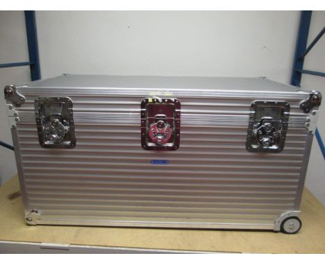 Rimowa Columbus Trunk in Aluminium with Cloth Covered Birch Wood Interior. Size (H) 53.5cm x (W) 102cm x (D) 53cm, 260l Volum
