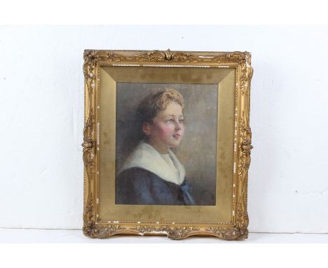 Oil on canvas portrait of Alan Barker, November 1907, titled verso, housed in a gilt glazed frame, the oil 24cm x 29cm