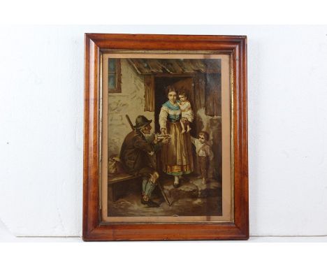 R. Lani, portrait of a young girl smoking, signed oil on canvas, print depicting a mother and children feeding a beggar (2)