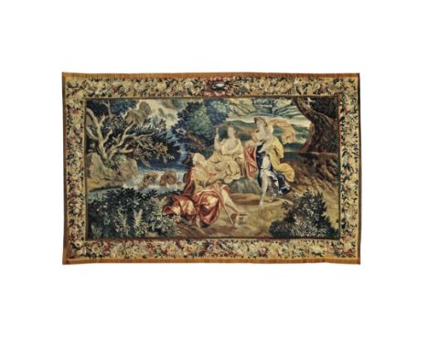 A charming Flemish mythological tapestry depicting the story of Narcissus and Tiresius,late 17th century, based on Book III o