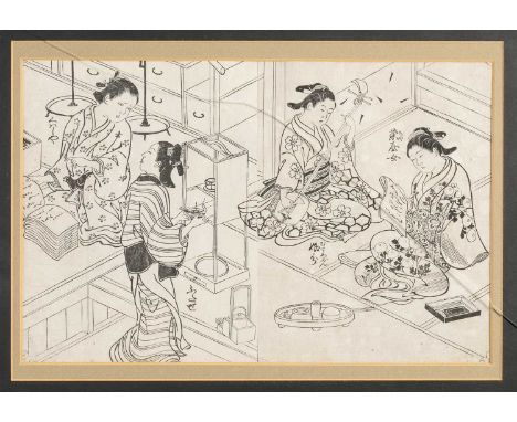 NO RESERVENISHIKAWA SUKENOBU (1671-1750) BIJIN-GA (BEAUTIES) EDO PERIOD, 18TH CENTURY  Two Japanese woodblock prints from an 