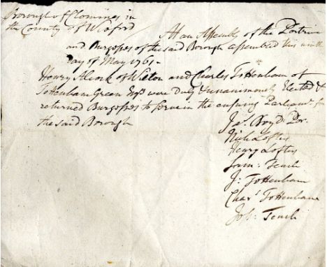 Poll Return for Clonmines, Co. Wexford, 1761

Co. Wexford: An interesting original Manuscript Certificate, reporting that at 