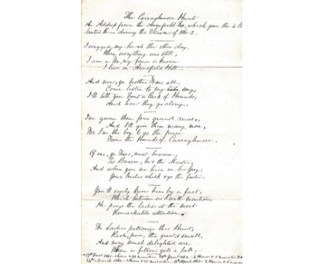 Rare Manuscript Poem

Co. Waterford interest: The Curraghmore Hunt, An Address from the Annefield Fox which gave the 4 Celebr