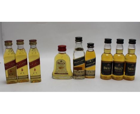 Collection of Scotch whisky miniatures:Johnnie Walker Black Label 12 Years Old, 43%, 2 x 5clBell’s Special Reserve, 40%, 3 x 