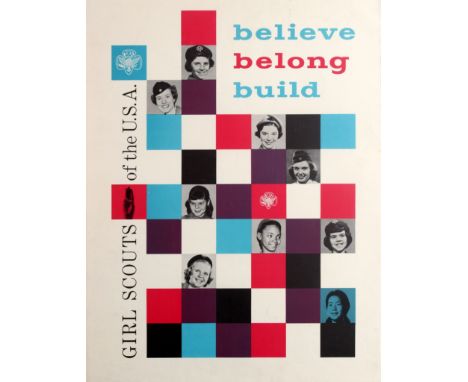 Original vintage poster for the Girl Scouts of the U.S.A. - believe belong build. Great grid design featuring black and white