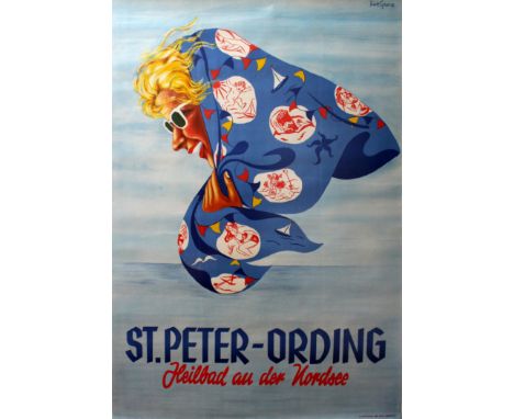Original vintage travel poster advertising St Peter Ording Heilbad an der Nordsee, a popular German seaside spa area in Nordf