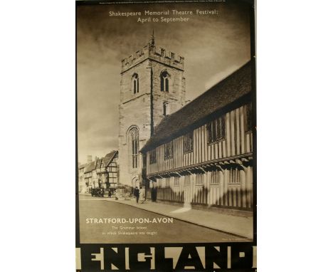 Gorup of three original vintage travel advertising posters issued in Great Britain by the tourist authorities. 1. England - D
