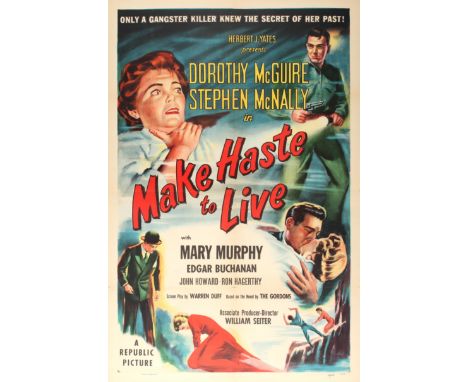 Original vintage movie poster for a Make Haste to Live.  This is a 1954 film noir thriller film directed by William A. Seiter