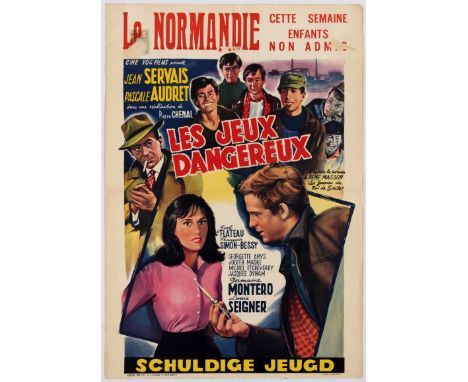 Original vintage film poster for a Belgian release of a French movie Dangerous Games. Starring Jean Servais and Pascale Audre