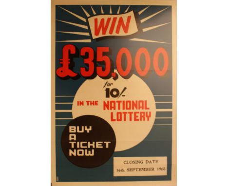 Original vintage advertising poster for the Malta National Lottery, 16 September 1968. Win £35,000 for 10/-in the National Lo