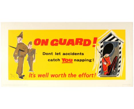 Original vintage motivational poster On Guard! - Featuring an  illustration of two soldiers in green military uniforms standi