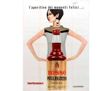 Original vintage avertising poster: Rosso Pellegrinio Amaro. Good condition, folded, creases and small tears on margins. Coun