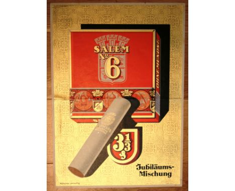 Original vintage advertising poster for a German brand of cigarettes Salem N6. Stylish and very ornamental poster with bold g
