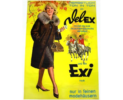 Stylish original vintage advertising poster for an autumn fashion line. The poster features a stylish lady with a slogan Dele