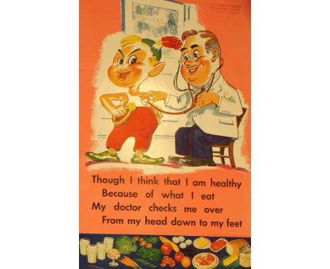 Original vintage poster: General Physical Check-Up. Though I think that I am healthy / because of what I eat / my doctor chec