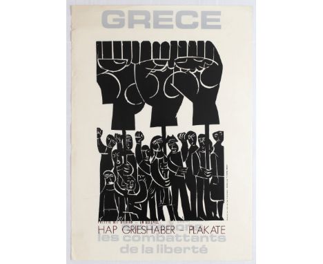 Advertising Poster exhibition of Hap Grieshaber hand signed and dated in pencil by the artist. Propaganda posters Greece – Su