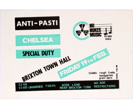 Original vintage advertising poster for a New Wave / Punk Rock music concert in 1982: Anti-Pasti Chelsea Special Duty Brixton