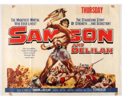 Original vintage poster for the UK re-release of Samson and Delilah, a 1949 American romantic biblical drama film produced an