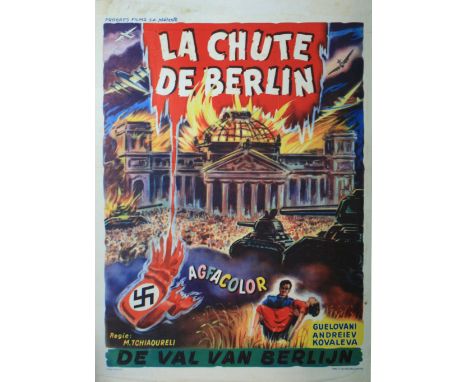 Original vintage movie poster for the Belgian release of The Fall of Berlin - La Chute de Berlin. Progres Films sa presente L
