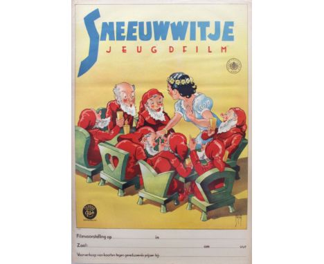 Original vintage film poster for the well-loved children's classic movie, Snow White and the Seven Dwarfs (Sneeuwwitje Jeugdf