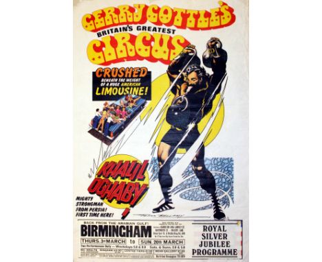 Original vintage advertising poster for Gerry Cottle's Circus - Khalil Oghaby by renowned British comic artist, Frank Bellamy